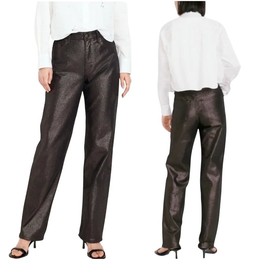 Old Navy High Rise OG Loose Metallic Jeans Women's 14 Bronze Holiday Glam Party